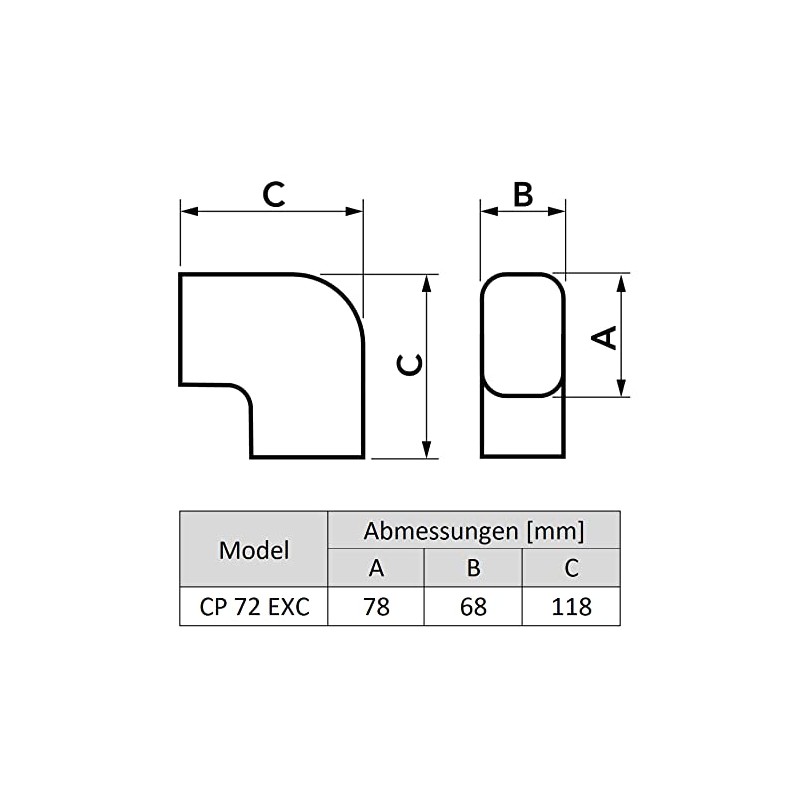 Curve 90 Degree Flat Black CP 72 EXC for Duct