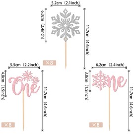 24 piezas de copos de nieve para el primer cumpleaños de copos de nieve con purpurina para el primer cumpleaños, copo de nieve, una magdalena para invierno, temática de copo de nieve congelado, baby shower, 1er cumpleaños, decoración de pasteles, suminis