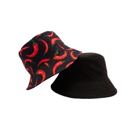 Chili Peppers Print Bucket Hat - Novelty Spicy Pattern | Cotton Bucket Cap for Men & Women | Streetwear Outdoor Gardening Sun Hat (UK, Alpha, One Size, Standard, Black)