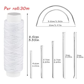 32 Yards Waxed Thread with Leather Hand Sewing Needles,150D Flat Sewing Waxed Thread and Leather Repair Needles for Home Upholstery Carpet Leather Canvas Repair and Sewing (White)