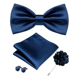 RBOCOTT Navy Blue Bow Tie for Men Silk Bowtie and Pocket Square with Lapel Pin Cufflinks Set (5)