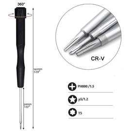 Fongmore P5 1.2mm Pentalobe Screwdriver T5 Torx and PH000 Phillips Screwdriver Set with Pry Bar Spudgers for MacBook Pro and Air with Retina Display