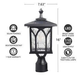 Kemeco ST4328Q-A Solar Post Light Outdoor Cast Aluminum Exterior LED Lamp Fixture for Garden Gate Yard Pole Pillar Driveway Pathway Deck