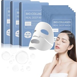 15 Piezas Mascarilla Bio Colágeno, Mascarillas de Colageno,Collagen Real Deep Mask, Mejora la Opacidad Reduce los Poros, Las Arrugas y Hidratación Pro