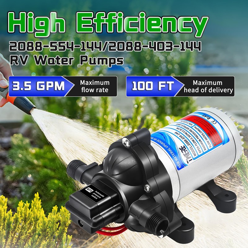 2088-403-144/2088-554-144 Diaphragm Pump,12 V 45 PSI RV Water Pump,3.5 Gallons