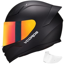 VCOROS Full Face Motorcycle Helmet for Unisex-Adults DOT Approved WS-609 Motorbike Street Bike Racing Helmets with Visor(Matte Black-R,S)