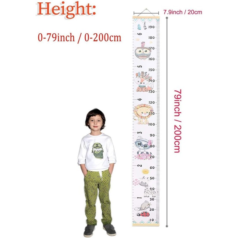Baby Growth Chart Hanging Ruler, Removable Wood Frame Fabric Canvas
