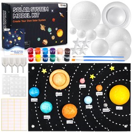 Pllieay 63PCS Solar System Foam Ball Kit Includes Color Pigments, Palette, Mixed Sized Polystyrene Spheres Balls, Toothpick Flag, Painting Brushes, Bamboo Sticks for School Science Projects