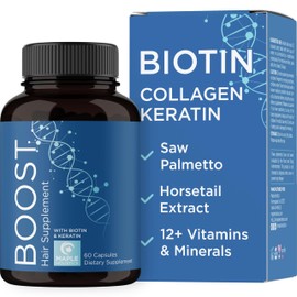 Biotin 10000mcg and Collagen Supplement - Hair Growth Supplement with Saw Palmetto for Women & Men - Horsetail Biotin Collagen Keratin and More DHT Blocker Hair Growth Vitamins for Women & Men 1 Month