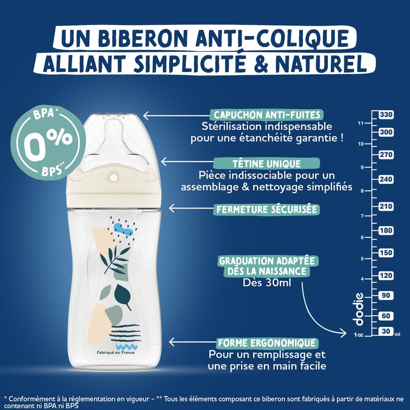 DODIE Anti-Colic Bottle - 270ml - Blue - 3+ Months