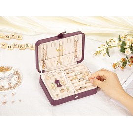 Voova Travel Jewellery Box Organiser for Women Girls,PU Leather Small Jewelry Storage Case with Smart Earrings Plate,Mini jewlerrying Display Holder for Earrings Rings Necklace Bracelets,Purple