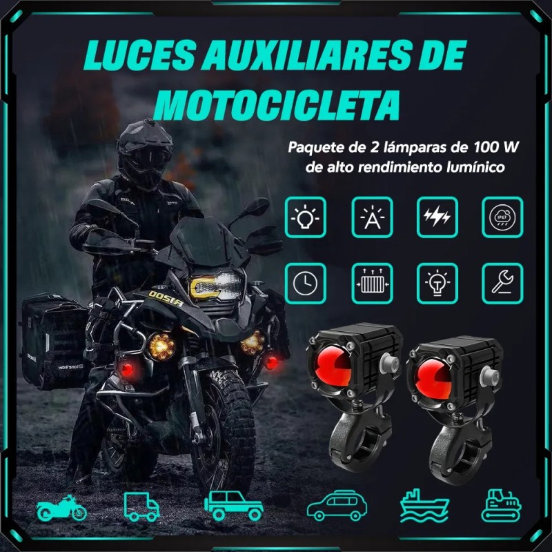 2 Faros Luces Led Auxiliares 4 Modos Lupa Para Moto