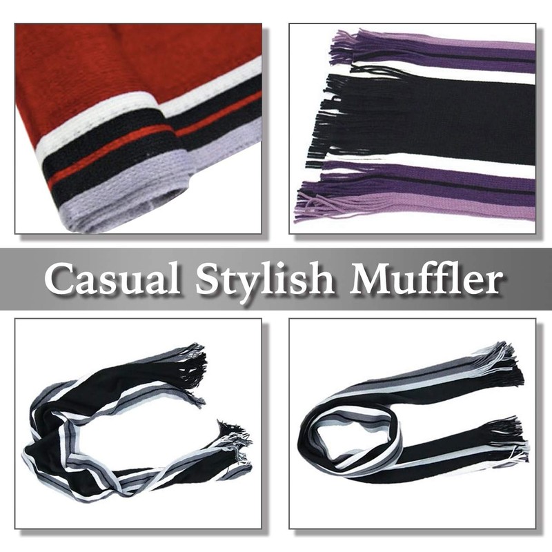 CHROME CRANE MF001 Scarf, Striped Pattern, Knit, Cold Protection, Casual,