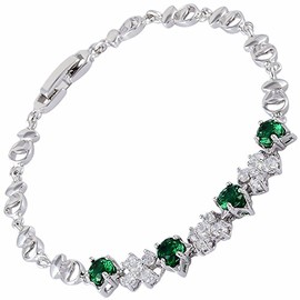 Riva Tennis Bracelet [18 cm/7 Inch] with Round Cut Gemstone Zirconia CZ [6 Colours Available] in 18K White Gold Plated, Simple Modern Elegance, Brass