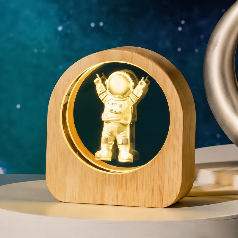 LED Galaxy Crystal Ball with Wooden Base for Home Decor