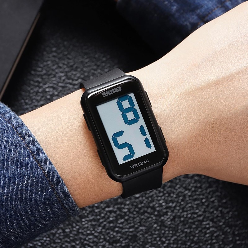 Extra Large Numbers Black Watch for Men, Waterproof Mens Digital