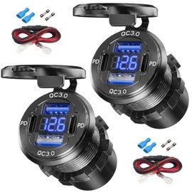 2PCS, Dual PD USB C Ports & Dual Quick Charge 3.0 Ports Car Charger Socket, VANONE Aluminum Alloy Waterproof 12V USB Outlet, Accessories for Car Boat Marine Motorcycle RV ATV Truck Golf Cart