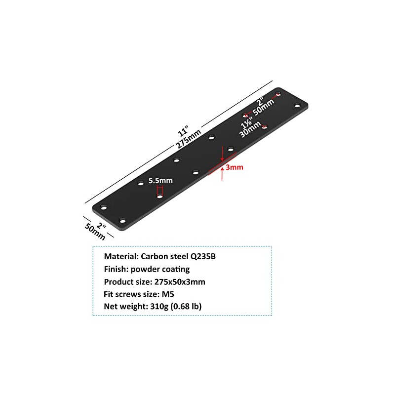 MOUNTAIN_ARK 6 Pack 11" x 2" Black Flat Mending Plate,