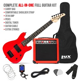LyxPro 30 Inch Electric Guitar and Starter Kit for Kids with 3/4 Size Beginner’s Guitar, Amp, Six Strings, Two Picks, Shoulder Strap, Digital Clip On Tuner, Guitar Cable and Soft Case Gig Bag - Red