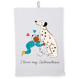 Hippowarehouse I love my Dalmatian kids illustration Tea Towel Eco Printed Dish Cloth Kitchen accessory 50cmx70cm 100% Cotton