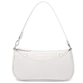 Right 20 Women's Shoulder Bag Small White Mini Shoulder Bag with Pearl Chain 90s Handbag Woman Vintage Shoulder Mini Handbag Clutch Purse Messenger Bag, White, Vintage Style