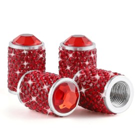 Alpmosn Car Wheel Tire Valve Caps, 4 PCS Bling Tire Valve Caps, Crystal Tire Caps Shinny Rhinestone for Women, Universal Car Dustproof Tire Valve Caps for Cars, Trucks, SUV and Motorcycles (Red)