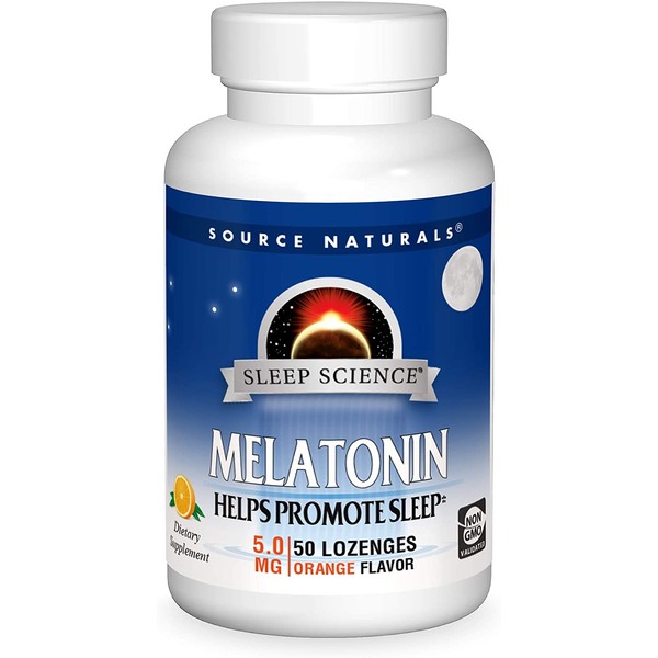 Source Naturals Sleep Science Melatonin 5 mg Orange Flavor - Helps Promote Sleep - 50 Lozenge Tablets