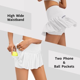 Raroauf - Faldas de tenis plisadas con pantalones cortos, minifalda de cintura alta, falda de golf, faldas atléticas para entrenamiento de pickball, Blanco, X-Small