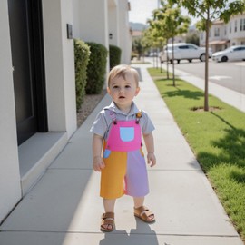 Emmababy Strawberry Romper Toddler Overall Shorts Boy Girl Sleeveless Suspender Romper Shorts Striped Jumpsuit Fall Clothes (Patchwork print-Orange, 12-18 Months)