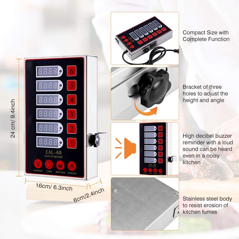 BEAMNOVA 6 Channel Digital Kitchen Timer Cooking Reminder Commercial Loud