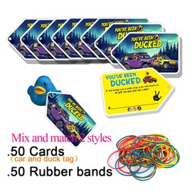 Been Ducked Duck Tags, You've, 50 Set Duck Ducking Game Card, Rubber Duck for Tags, Printed SUV Car Yellow Duck Tags, With Round Hole and Rubber Bands (DUCK CARD-Purple)