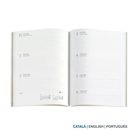 Miquelrius - 2025 Calendar Year Planner 155 x 213 mm Week to View Laminated Card Cover Spiral Bound Elastic Closure 80gsm Paper Catalan, English and Portuguese