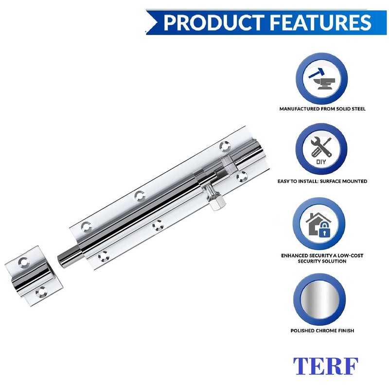 TERF® Door Bolt Polished Chrome Barrel Slide Lock 150mm [6'']