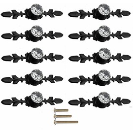 GDQLCNXB Drawer Dresser Knobs Pull Handles,Cabinet Door Knobs,6.6In Black Diamond Clear Crystal Glass Decorative Knobs 10 Pcs