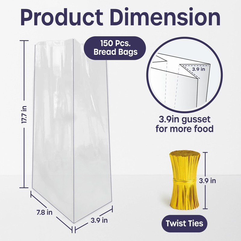 Reusable Plastic Bread Bags - 150 Pack Clear Loaf Bags
