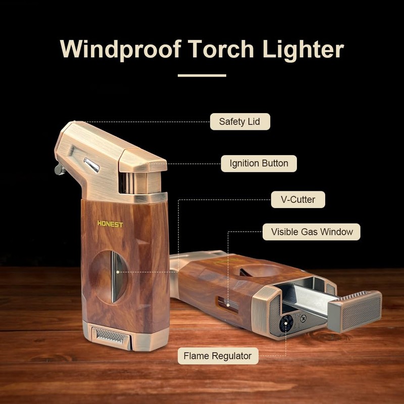 Torch Lighter Built-in V Cutter,Refillable Butane Torch Lighter,Men's Gift,All-in-one Windproof