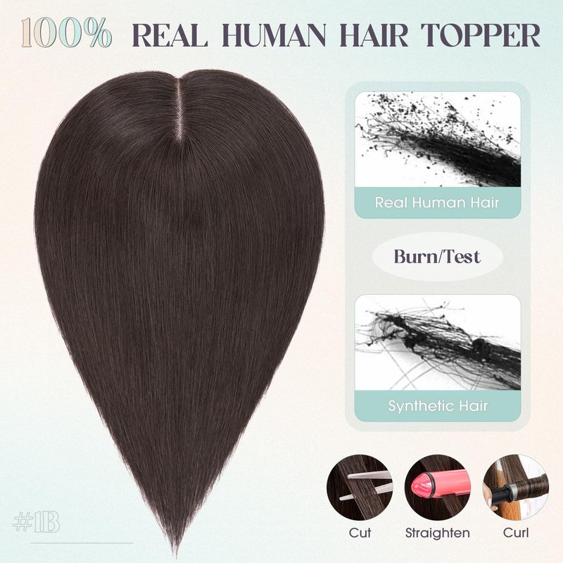 SLEEKALON Hair Toppers for Women Real Human Hair 10x12cm Large