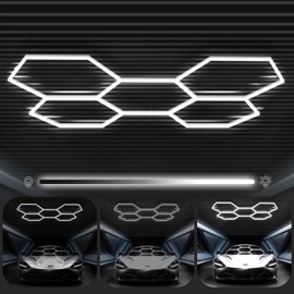 FERUERW Hexagon Garage Lights 3 Level Dimmable, High Brightness 168W 5600 to 18480 Lumens 6500K Honeycomb Led Light 5 Grid for Garage, Auto Beauty Shop, Car Detailing Shop, Workshop