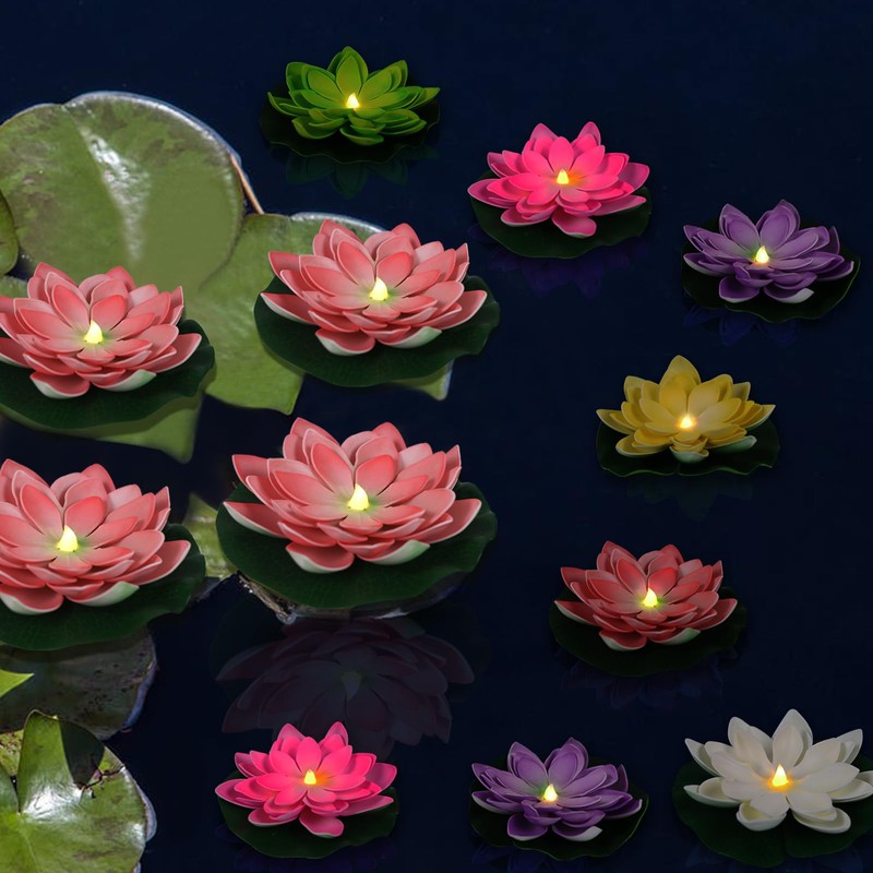 LACGO 12 PCS Waterproof Floating Lotus Light - Diwali Floating