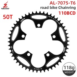 BIKECO Bicycle Narrow Wide Chainring 110/130BCD 5 Screws Round Bicycle Chainring 36/38/40/42/44/46/48/50/52/54/56/58/60T Bicycle Chainring for 9 10 11 Speed Road Bike MTB (110BCD,50T)