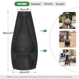 RICHIE Large Chiminea Cover Heavy Duty Rip Proof 600D Oxford Fabric Outdoor Garden Patio Heater Cover, Waterproof, Windproof, Anti-UV, (21x61x122cm)- Black