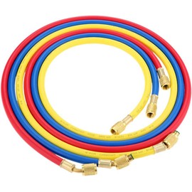 Unifizz HVAC Air Conditioning Refrigerant Charging Hoses 3 Colours R410A AC Charging Hose Set 60" with 1/4" SAE 4000-800 PSI Refrigerant Charging Tube Adapter R134A R12 R22