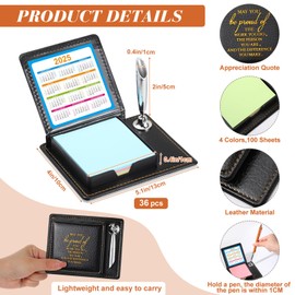 Tenceur 36 Pcs Appreciation Gifts Sticky Note Holder,Thank You Gifts Sticky Notes Pen Holder with PU Leather Box,Gifts Bulk for Coworker Employees Teacher Nurse