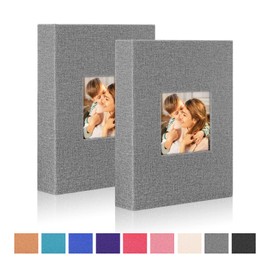 Ywlake Photo Album 4x6 100 Pockets 2 Packs, Small Mini Capacity Linen Photo Album Bulk Sets, Each Pack Holds 100 Top Loader Vertical Only Picture for Kids Boy Girls Grey