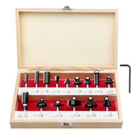 BAIDETS Pro 15-Piece Milling Cutter Set for Wood - Carbide Cutter Set, Accessories Router with 8 mm Shank, in Robust Wooden Box