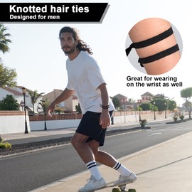 30 Pcs Knotted Mens Hair Ties, Elastic Flat Hair Ties for Men, No Crease Breakage Hair Ties for Men, Long Curly Ponytail Holders Strong Holder Hair Ties for Guys, Black