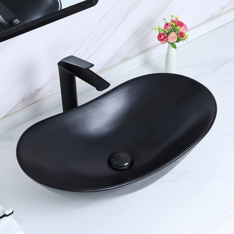 Davivy 24.5'' X 13.8'' Large Matte Black Oval Vessel Sink