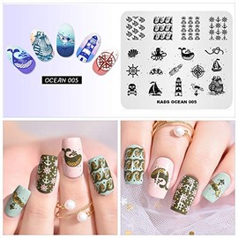 Alexnailart Nail Art Stamping Plates Image Template Stencils Manicure Ocean Navy Fish Lighthouse Anchor Wave Multi-Pattern Design Stamping Image Nail Art Stencil Tools