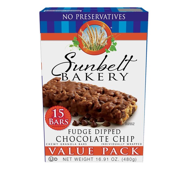 Sunbelt Bakery Fudge Dipped Chocolate Chip Chewy Granola Bars, 120-1.1 OZ Bars (8 Boxes)