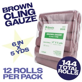 Brown Gauze Rolls Case of 144, 12 Rolls Per Pack, Bandage Roll, 100% Cotton, 6” x 5 Yards, Cling Gauze Wrap for Effective Wound Care & Comfort